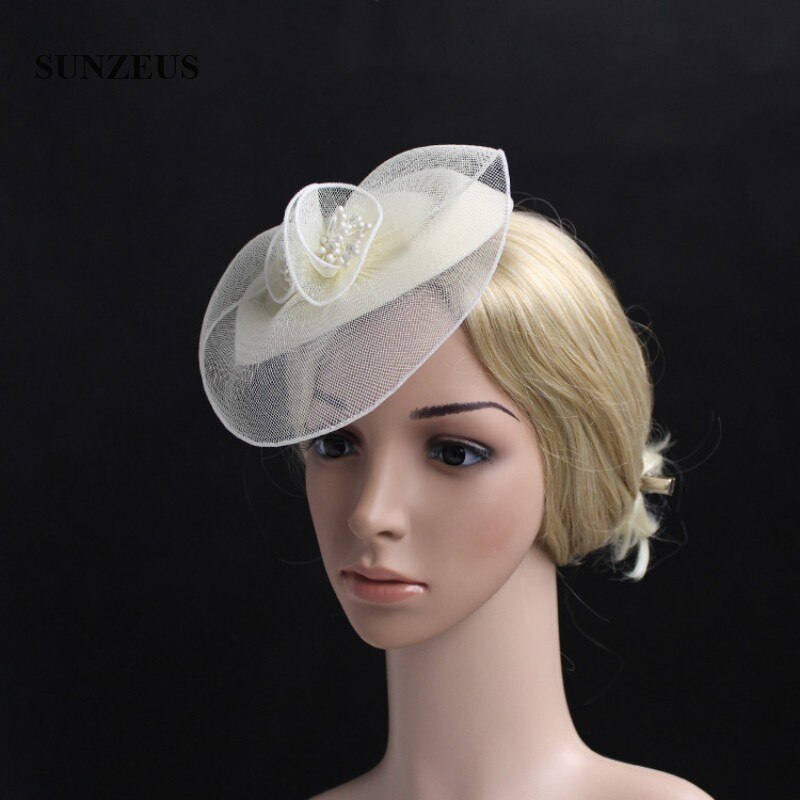 Bruidsmeisjes bruiloft hoeden voor meisjes met gezichtssluier tule hoeden voor vrouwen formele haaraccessoires hut fur hochzeit  sh26: Ivoor