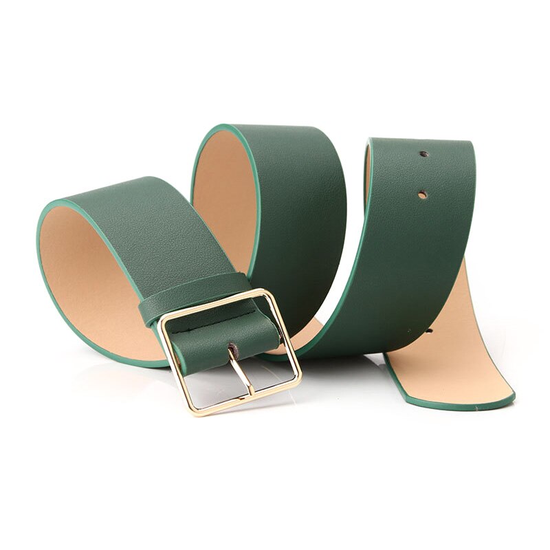 PU Leather Women Waist Belt for Jeans Gold Buckle Wide Ladies Dress Belt Strap Green Brown Black Female Sweater Waistband