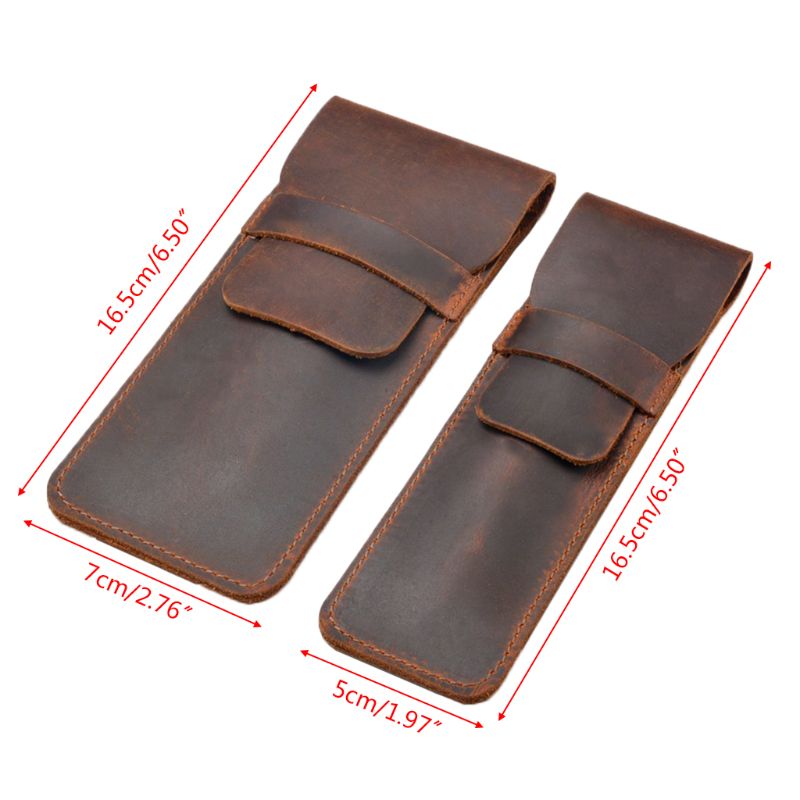 Porte-stylo en cuir marron, pochette pour stylos à bille fait à la main, housse de protection pour bureau collège