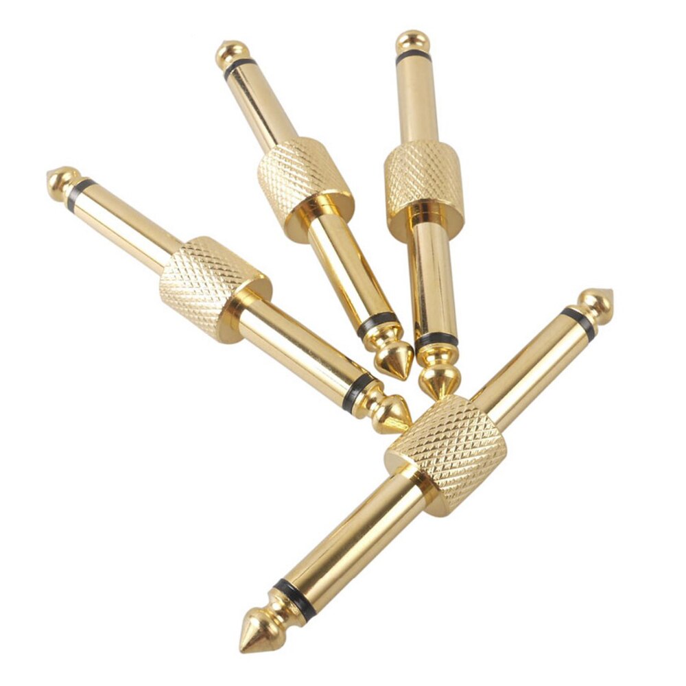 4pcs Guitar Guitar Effects Pedal Connector Coupler 1/4in 6.35mm Male to Male Adapter Connector Straight Plug Patch Convert Cable