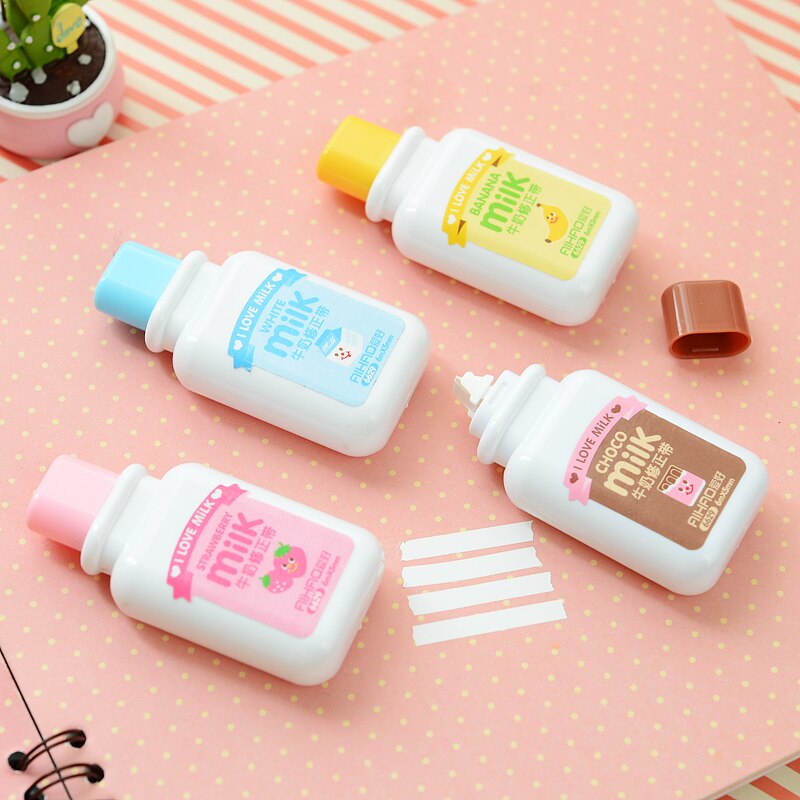 1Pc Cartoon Populaire Mini Kleine Fles Melk Correctie Tape Veranderd Tapes School Schrijven Corrector Gereedschap