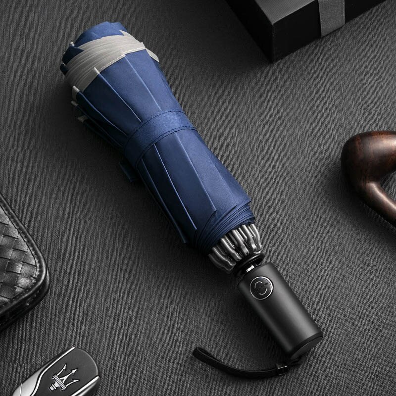 Automatische Reverse Paraplu Voor Auto 10 Botten 3-Vouwen Met Lichtgevende Reflecterende Strip Drip-Proof Reverse Paraplu regen Vrouwen: Navy blue