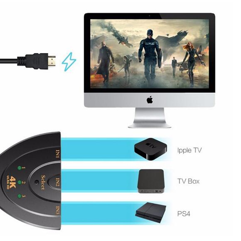 4K * 2K 3D Mini 3 Port Hdmi Switch 1.4b 4K Switcher Hdmi Splitter 1080P 3 in 1 Out Poort Hub Voor Dvd Hdtv Xbox PS3 PS4 Capture Card
