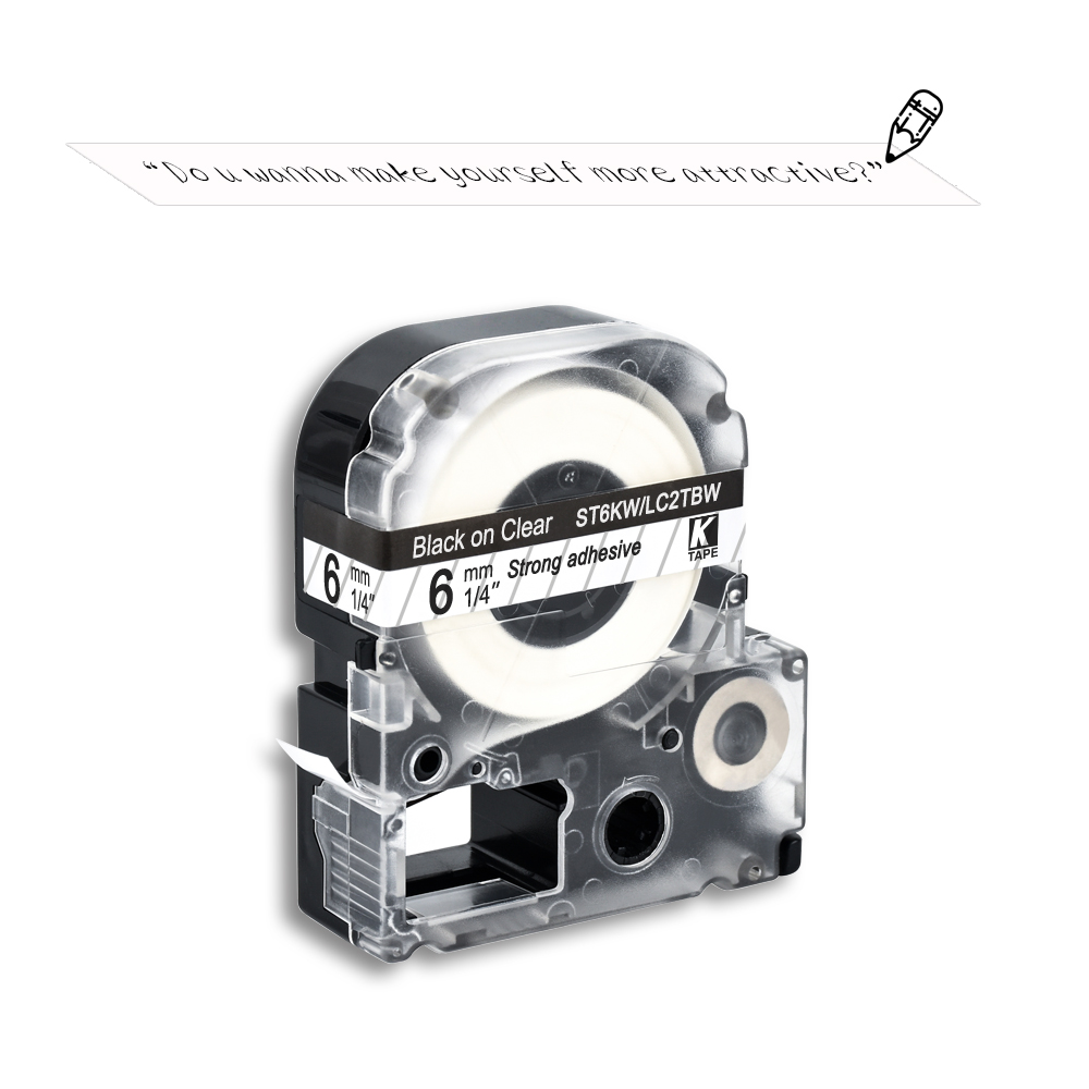 6mm EPSON label tape black on clear typewriter lab... – Vicedeal