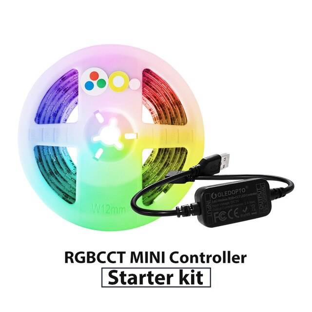 zigbee controller mini smart TV LED strip light kit 5V usb rgb+cct computer LED strip light work with zigbee hub echo: Not Waterproof / Mini Controller Kit