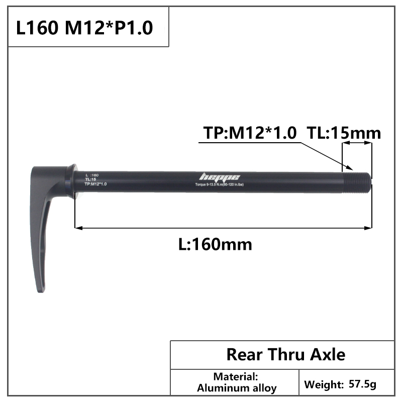 HEPPE – axe de fourche avant et arrière pour vtt, 12x100, 12x110, 12x142, 12x148, dégagement rapide, M12xP1.0/P1.75: L160 M12x1.0