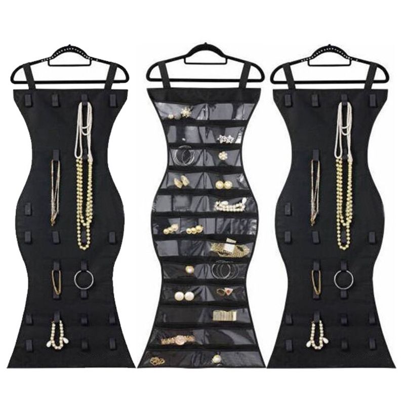 24 zakken en 16 klittenbandsluitingen, dubbelzijdige hangende sieradenorganizer, oorbellen, ketting, armband, garderobekast