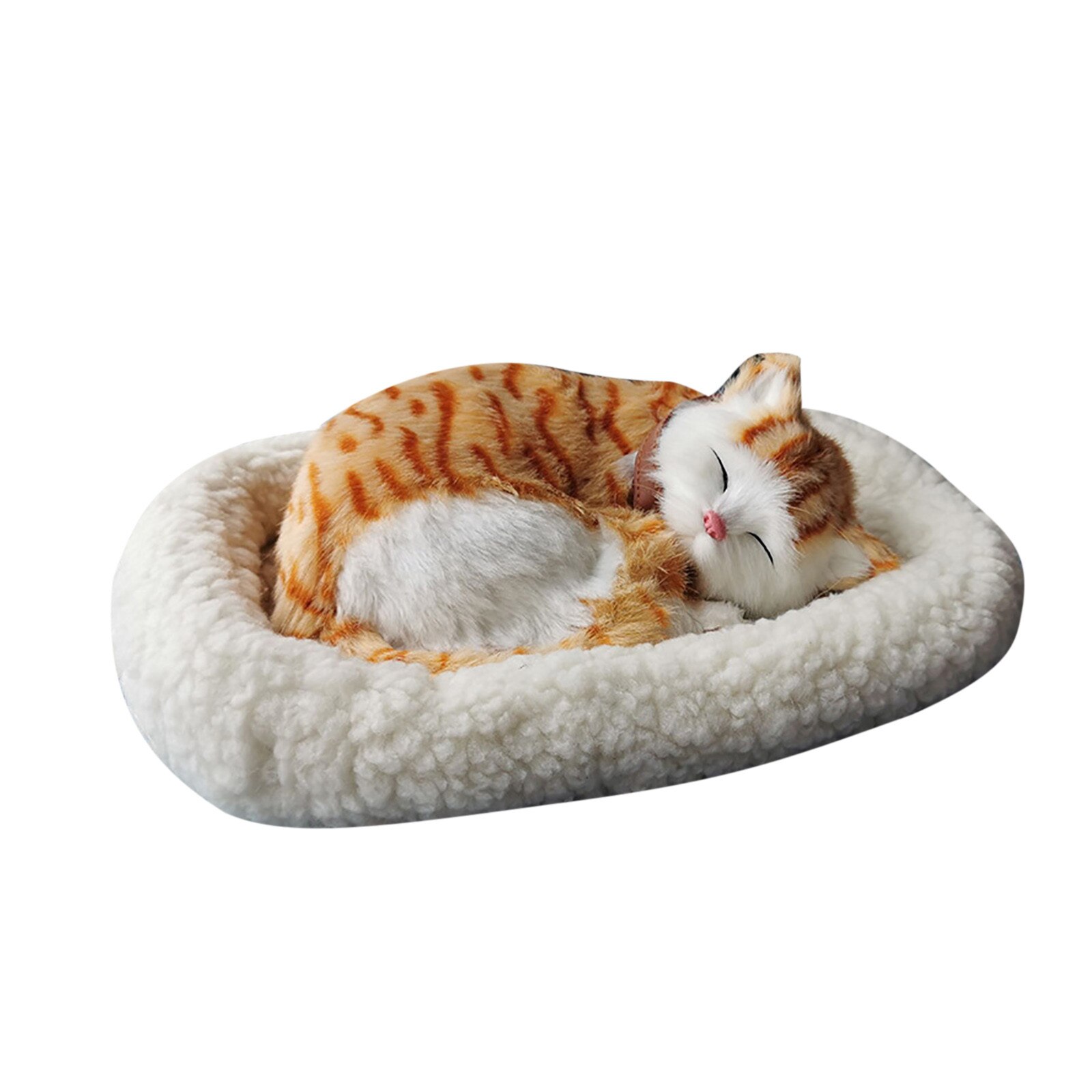 Realistic Sleeping Plush Breathing Cat Furry Dog With Mat Animals Decor Sleeping Breathing Cat Baby Toys Plush Toys