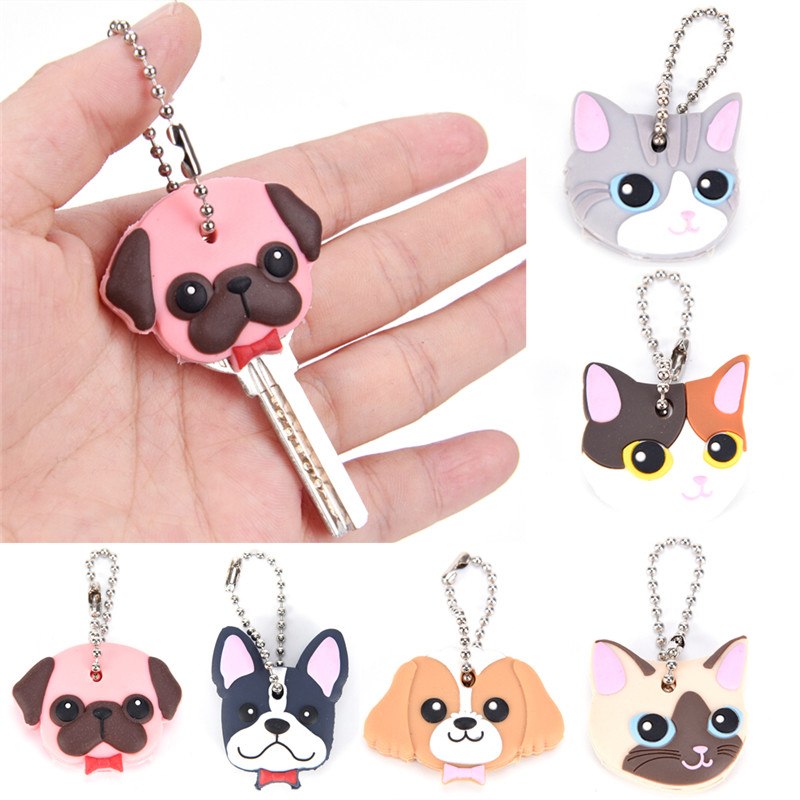 Silicone porte-clés capuchon couvre-tête porte-clés coque chat Hamster carlin chien animaux forme beau bijoux