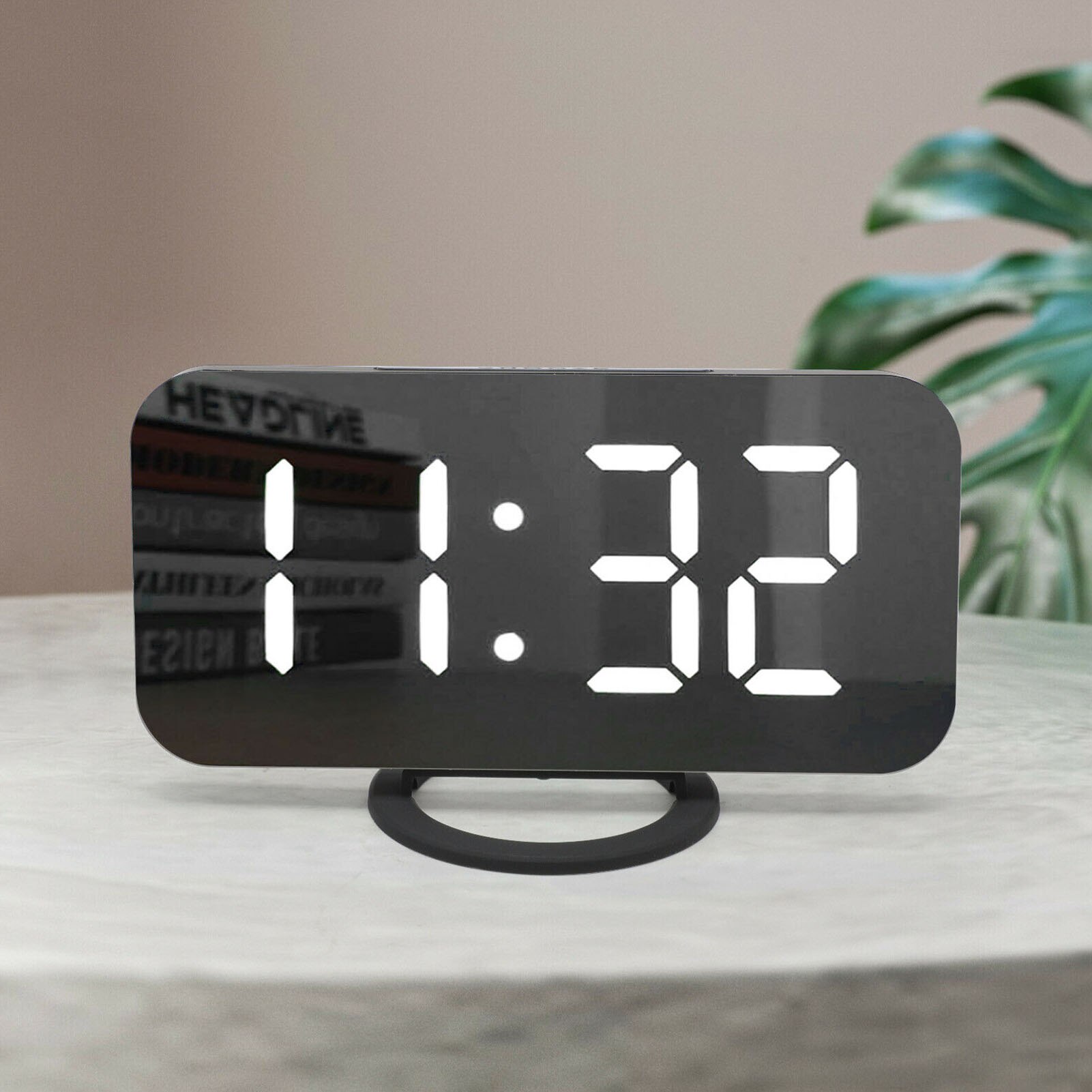 Digital LED Mirror Alarm Clock Dimmable Night Mode Bedside Clock
