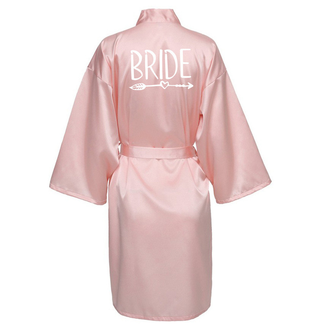 Wedding Party Team Bride Robe With White Letters Kimono Satin Pajamas Bridesmaid Bathrobe SP004