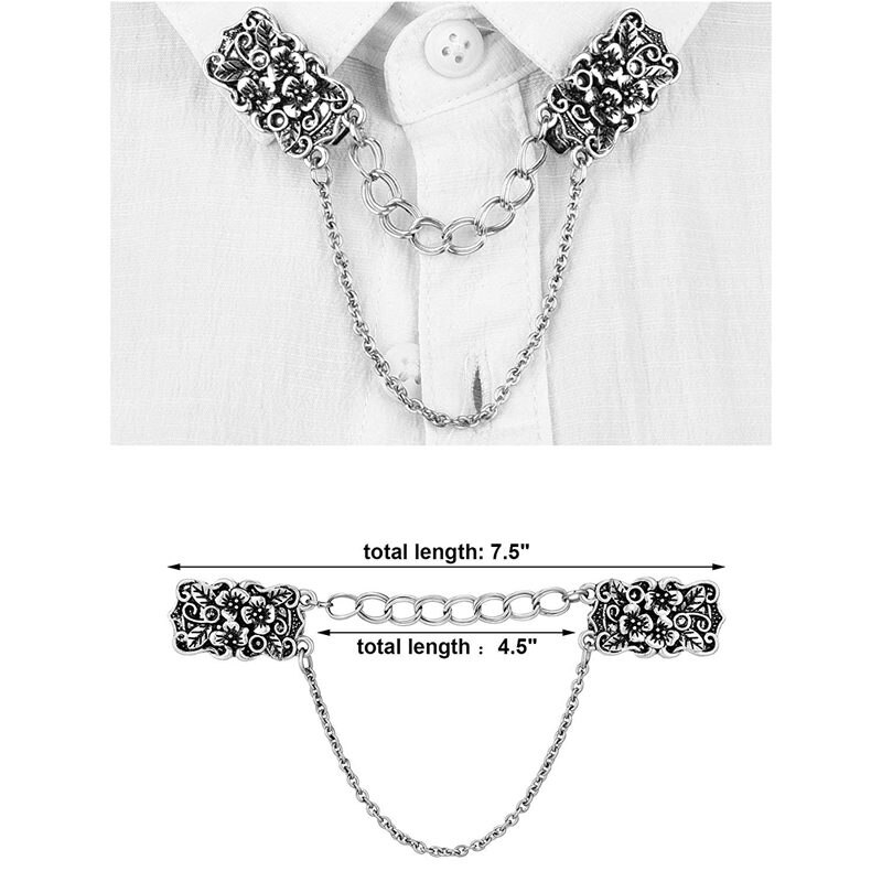 ! 2 piezas antiguo suéter plateado pinzas para chal Cardigan Clip de vestidos cuello de flores Clip con cadena para mujeres niñas, Styl
