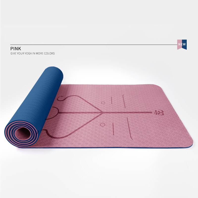 TPE 6mm Yoga Mat Double Layer Non-Slip Mat Yoga Beginner Exercise Pad With Position Line For Fitness Gymnastics And Pilates: Rose Red color