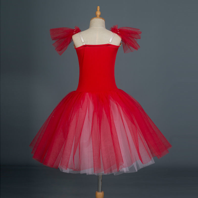 Vestido Rojo largo de Ballet para niñas y adultos, tutú romántico de bailarina de baile contemporáneo, trajes, vestido de Ballet para niñas