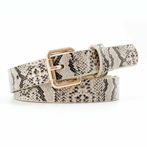 Cinturones con estampado de piel de serpiente para mujer, Cinturón de piel sintética con hebilla cuadrada dorada
