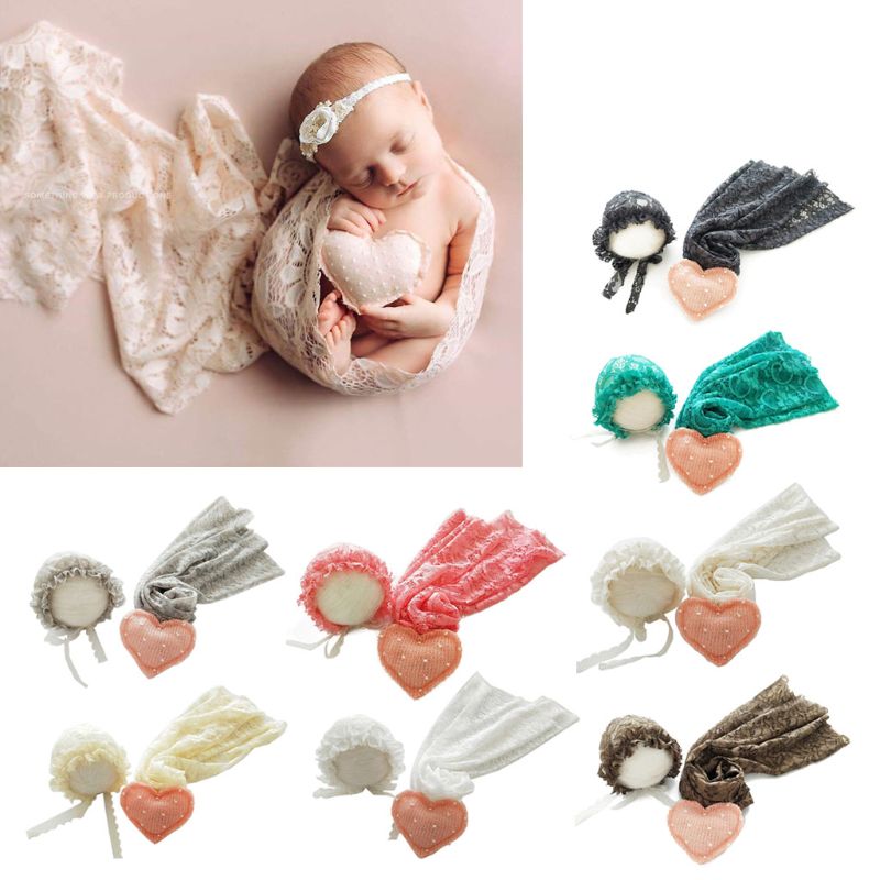 3 Stks/set Pasgeboren Fotografie Props Deken Hoed Baby Fotografie Wrap Props Hart Pop Baby Zuigelingen Foto Accessoires
