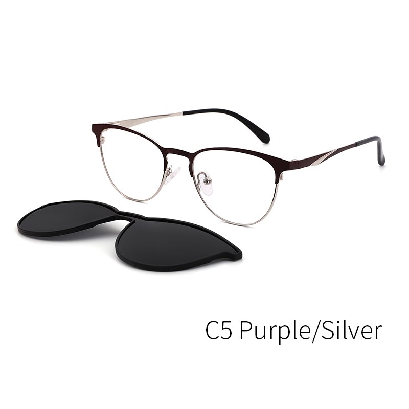 Lenspace-gafas de sol redondas polarizadas para hombre, lentes de sol masculinas con Clip magnético, TR90, graduadas ópticas, accesorios para gafas: C5 Purple SIlver
