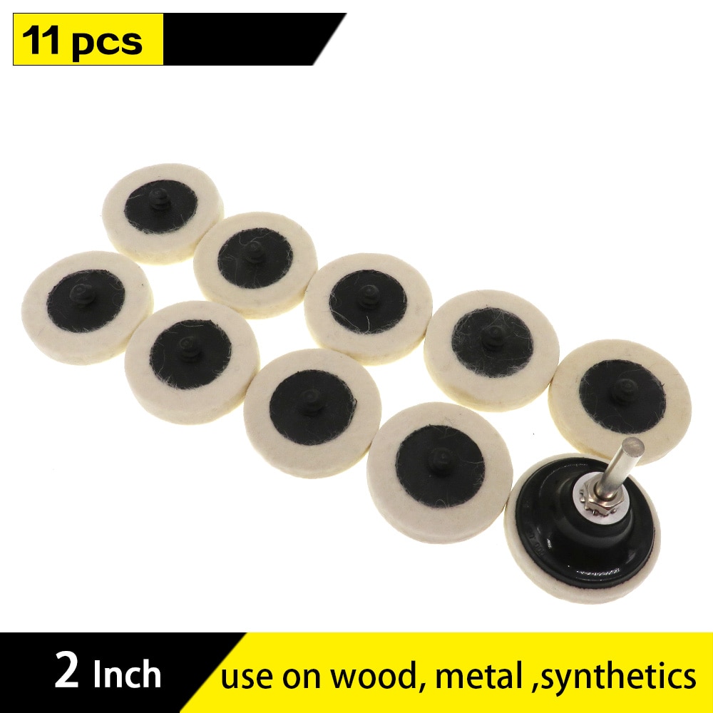11pcs 2" 50mm Compressed Wool Pad Fabric Disc Polishing Buffing Pads Wheels Quick Change Felt Polishing Disc for Grinding