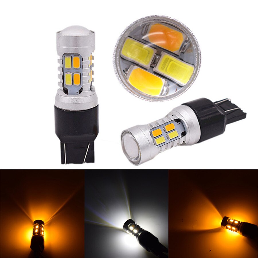 1 par 7443 20SMD 5730 bombillas LED luz de señal de freno de giro Luz de conmutación blanca/ámbar bombillas de señal intermitente sin errores