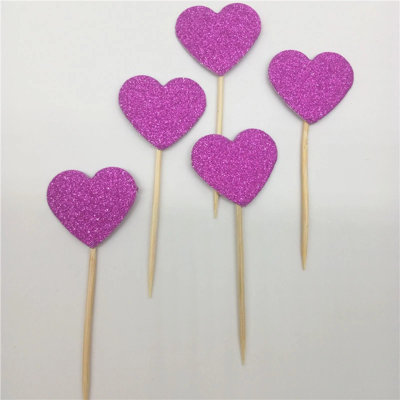 30 pièces/ensemble belle paillettes coeur étoile forme Cupcake Toppers anniversaire fête de mariage décoration gâteau décoration de gâteau nourriture Pi: purple