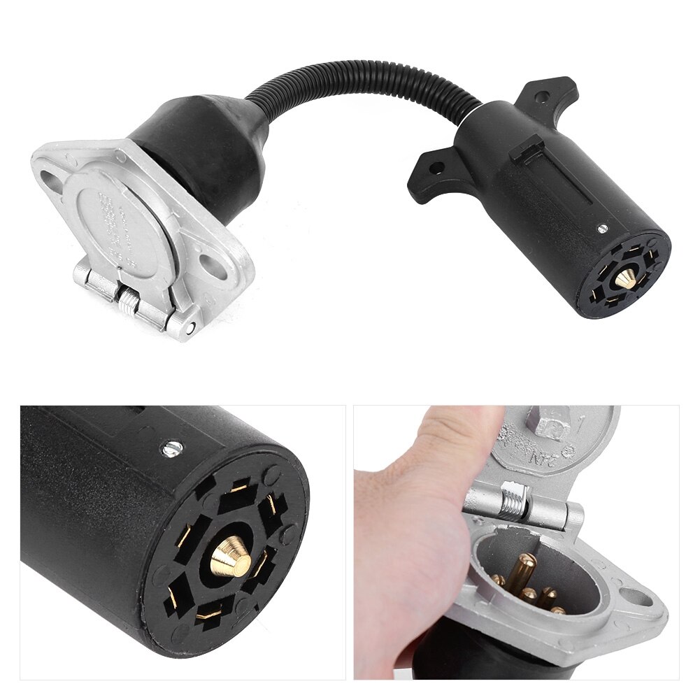 Trailer stik 7 flat blade  to 7 round pin adapter us type universal til de fleste rv trailere sættevogne trailer socket
