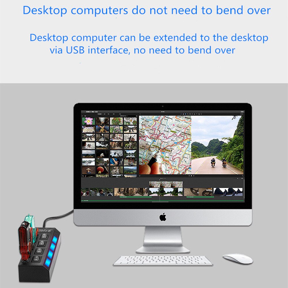 USB Hub 2.0 Multi USB 2.0 Hub High Speed LED 4 / 7 Ports USB Splitter For PC Computer Accessories Laptop With ON/OF