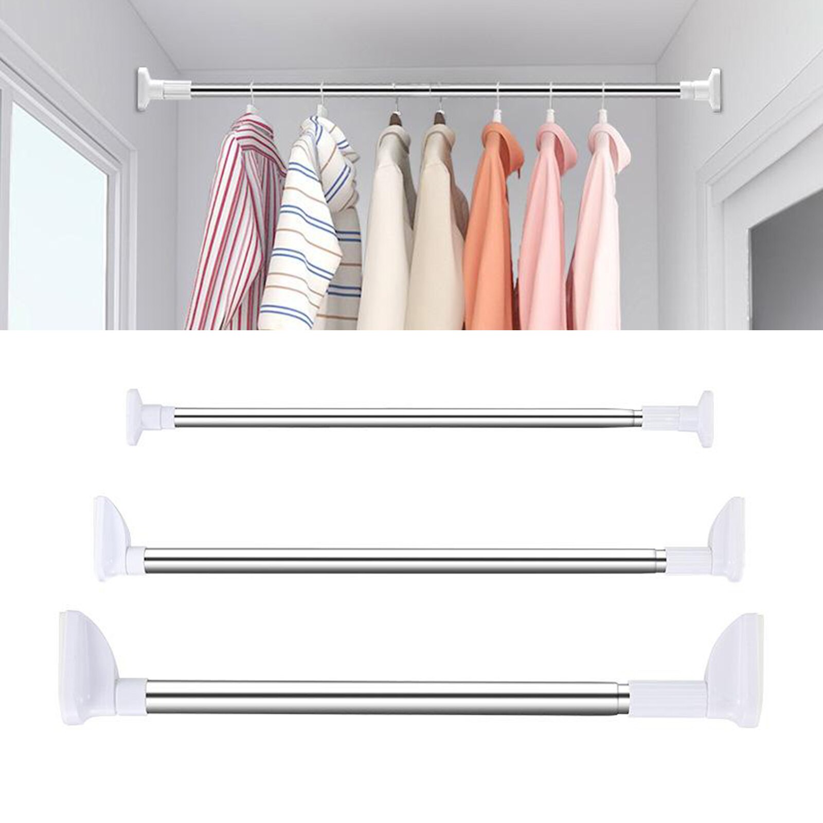 Extendable Adjustable Spring Tension Rod Pole Extendable Pole Rod Hanger Curtain Shower Bathroom Window Voile