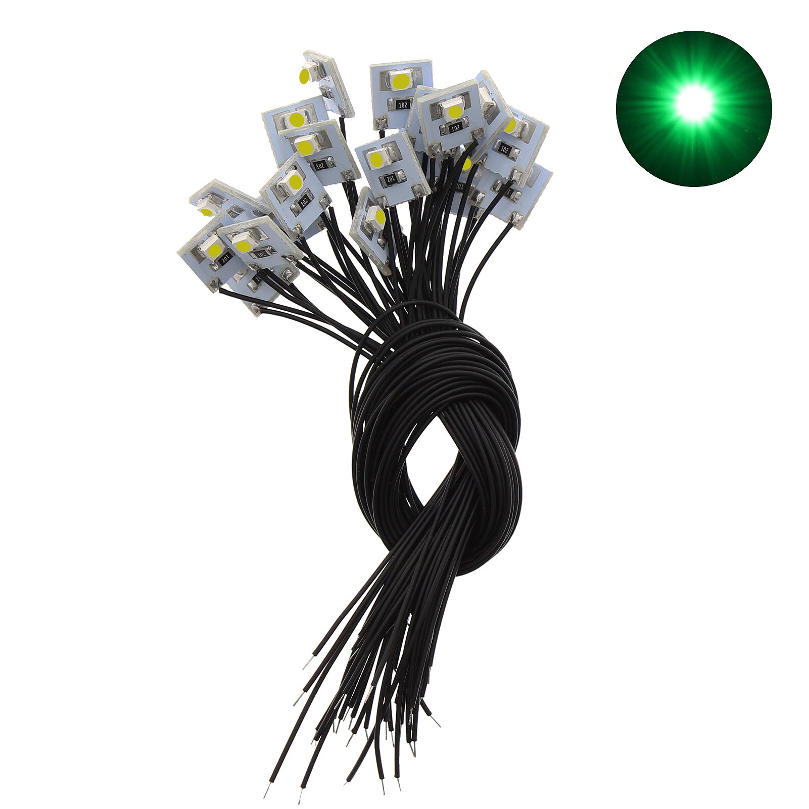 Dd00 20 stk pre-wired smd led 3528 led lampe lys sæt 12v rød gul grøn blå lilla varm hvid kølig hvid: Grøn