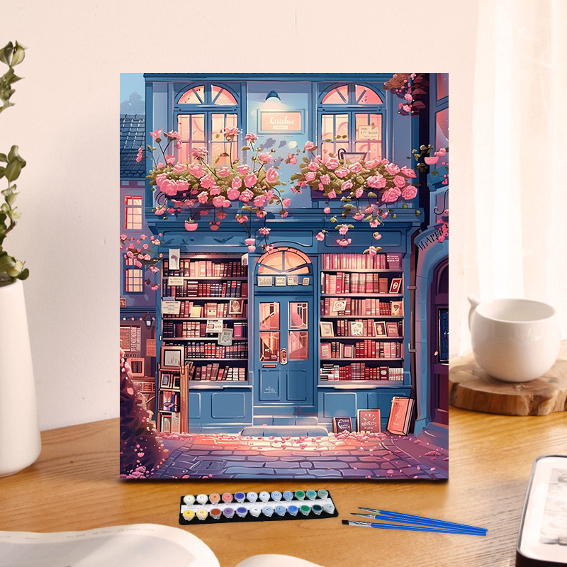 Painting By Numbers Flower Bookstore Anniversary on Digital Painting Canvas Acrylic Paint Image Digital Coloring: plum / 70x100cm