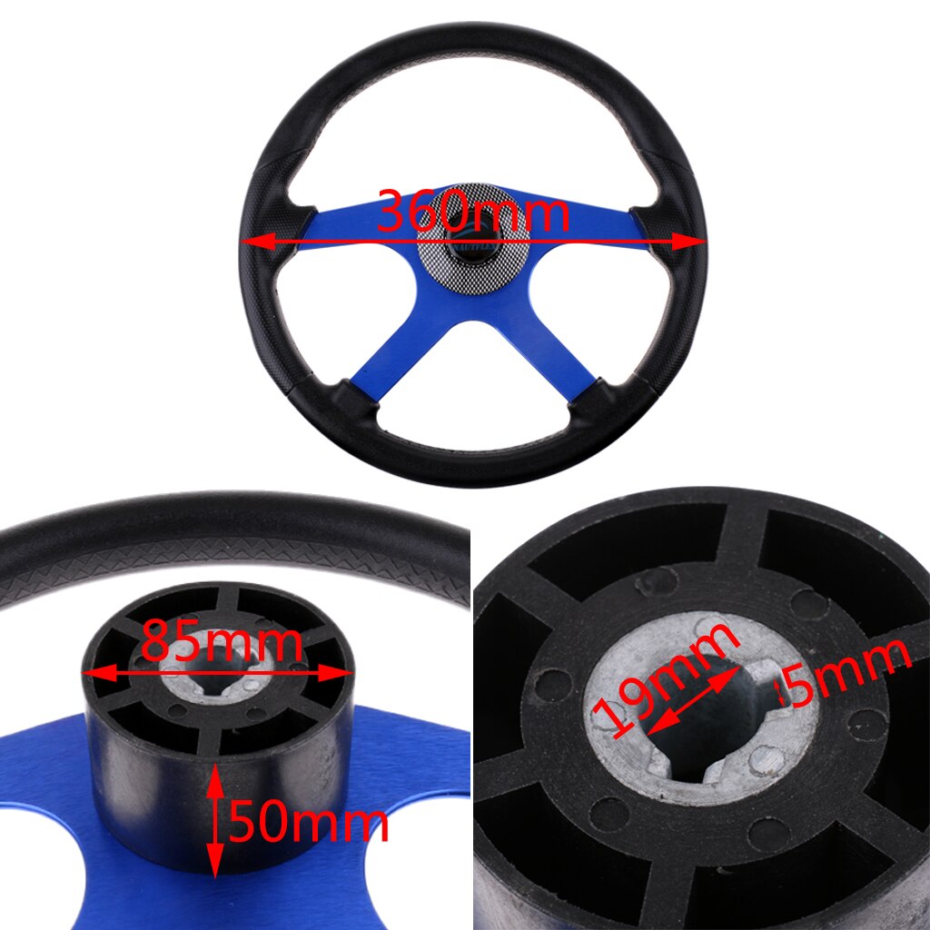 360mm Aluminum Alloy Marine Steering Wheel 4 Spoke 3/4'' Key Way Tapered with Black Foam Grip - Boat Steering Wheel