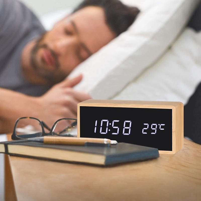 LED Wooden Alarm Clock Control Digital Wooden Electronic Desktop USB Powered Clock Table Decoration