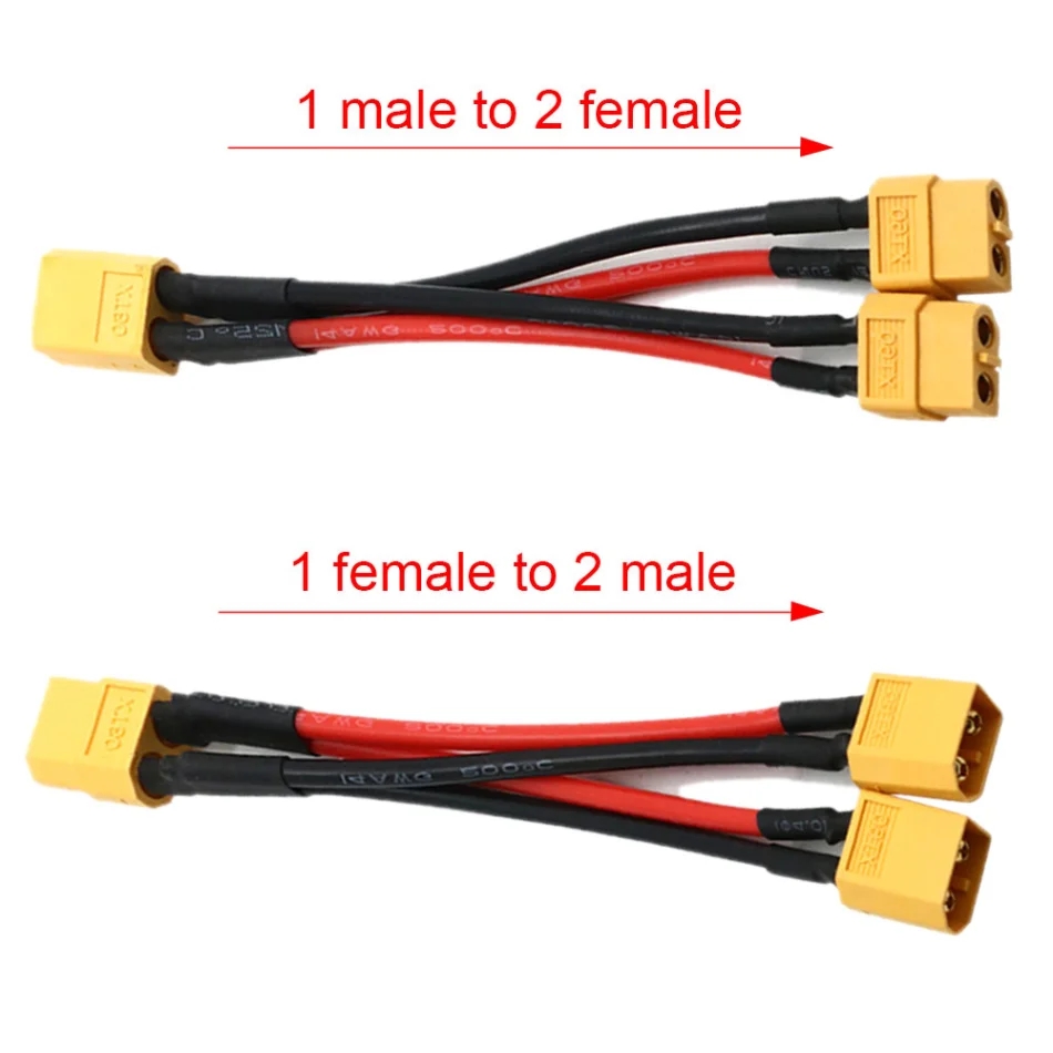 XT60 XT90 Male/Female Cable Parallel Battery Connector 3-Way 14AWG Silicone Wire Dual Extension Y Splitter for Charger Motor