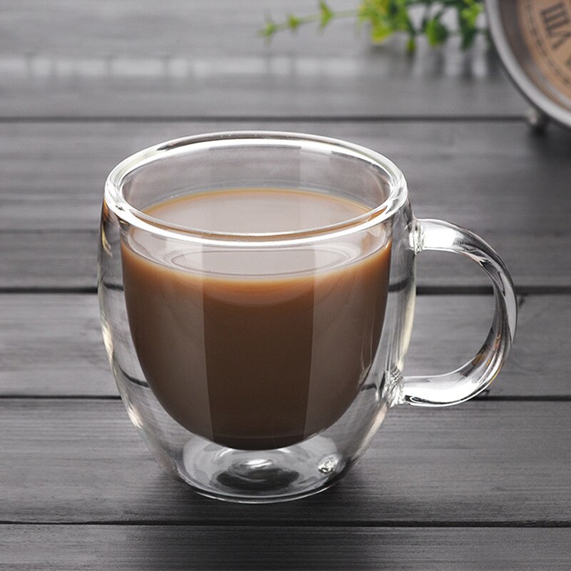 Dobbeltvægs glas tekop varmebestandigt dobbeltlags glashåndtag kaffekop 150ml