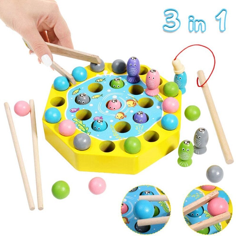 Houten Magnetische Vissen Speelgoed Met Pole Clip Eetstokjes Educatief Party Play Spel Voor Kinderen