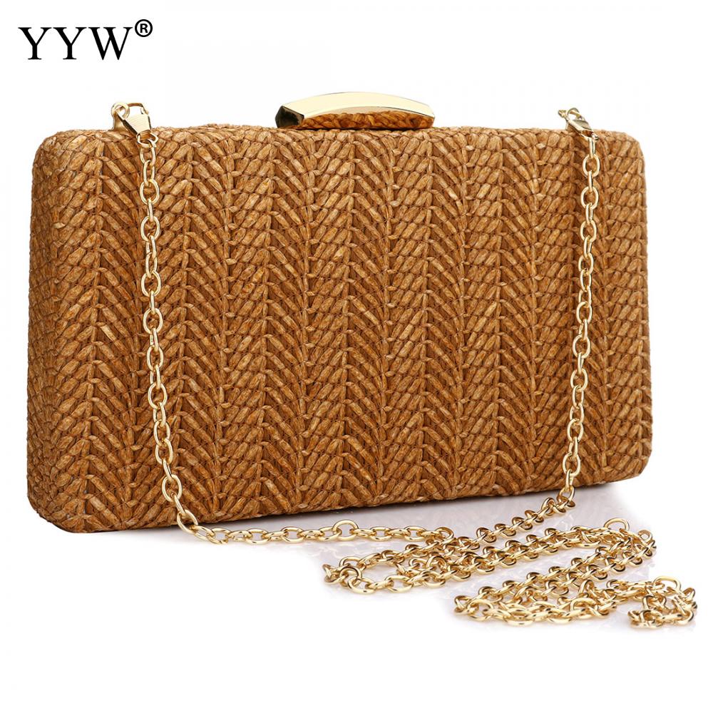 YYW Stro Weven Clutch Bag Voor Vrouwen Vintage Sac Belangrijkste Femme Kaki Geweven Zomer Strand Schoudertas Avond Party bruiloft Tas