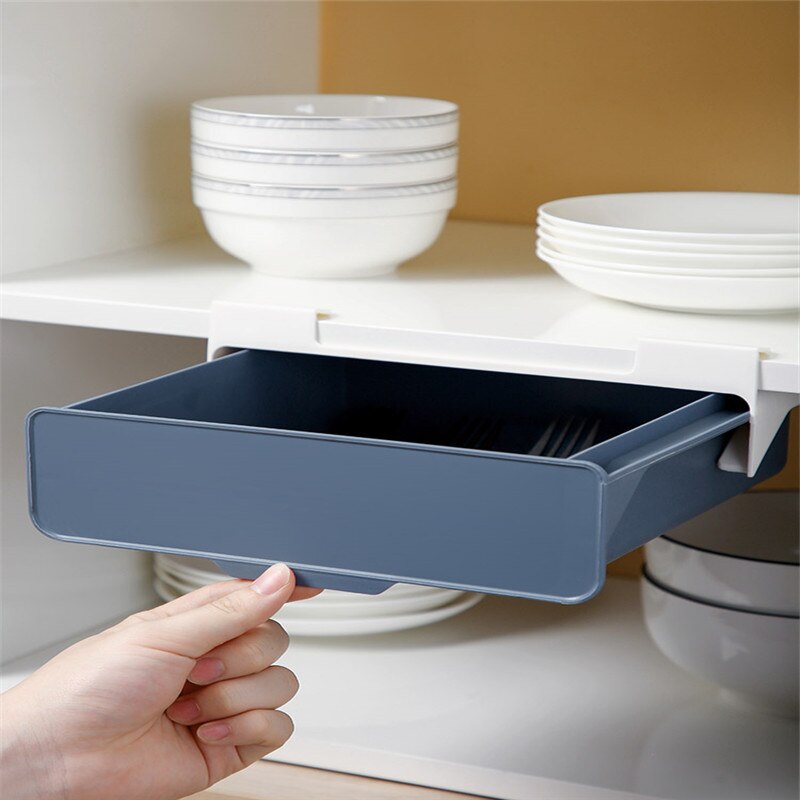 Kitchen Cabinet Hanging Shelf Drawer Food Organizer Under Desk Pen Holder Tableware Remote Control Storage Box Forks Spoons Tray