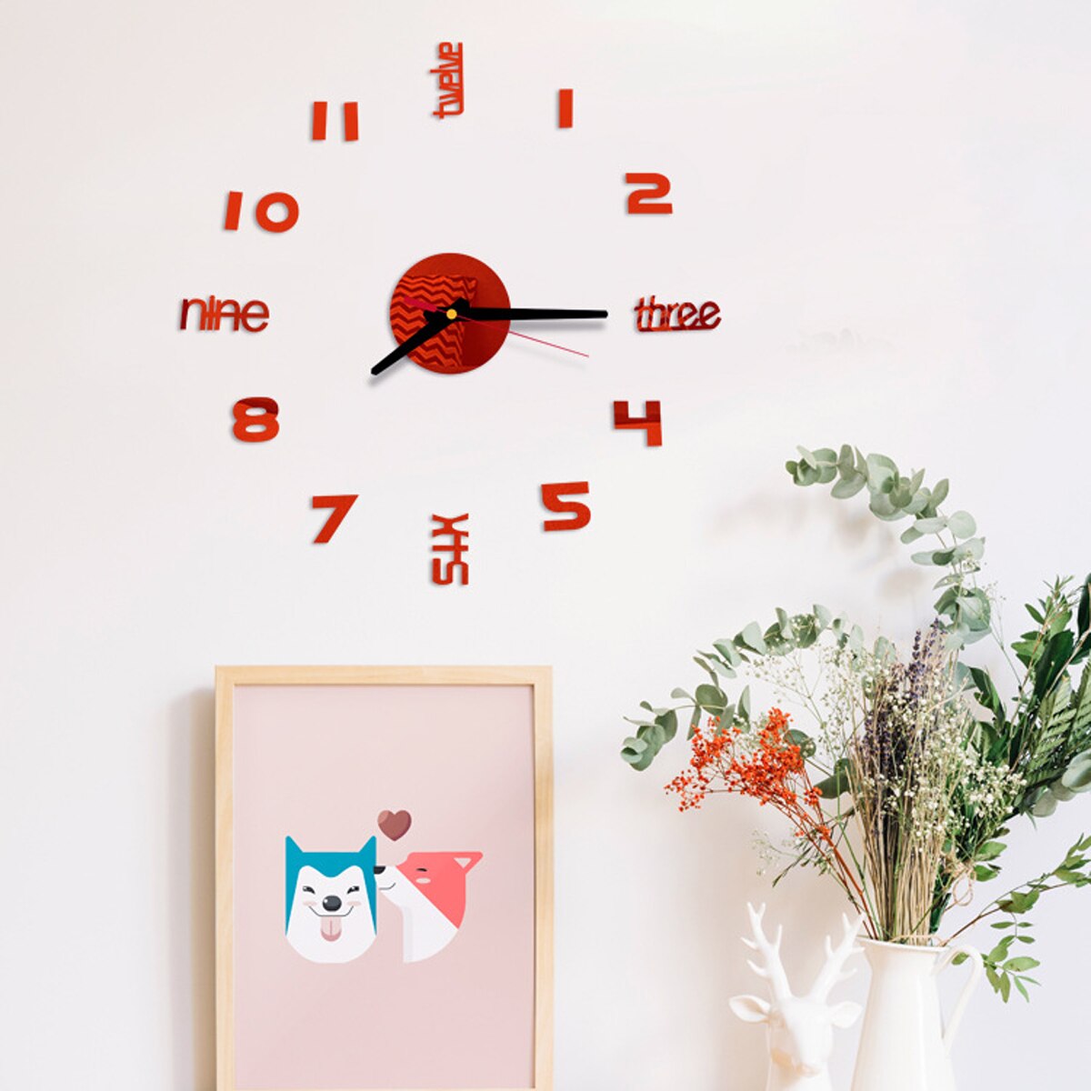 Aa diy wandklok , 3d frameloze moderne grote wandklok stickers met stille beweging voor thuiskantoor decoratie