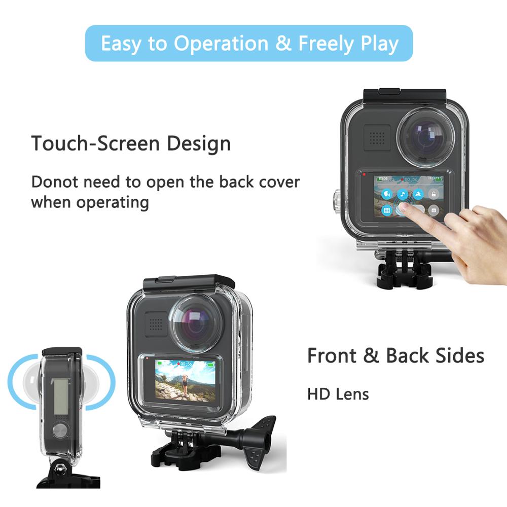 Hopcorner GoPro Max Touch-Screen Waterproof Housing Case 20M Underwater Diving Snorkeling Accessories Bracket for sea Advanture