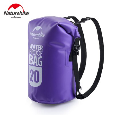 Naturehike Waterproof Backpack 2 Shoulder Straps Ocean Pack Outdoor Beach Swimming Storage Bag Camping Drifting Kayak Dry Bag: 20L Purple