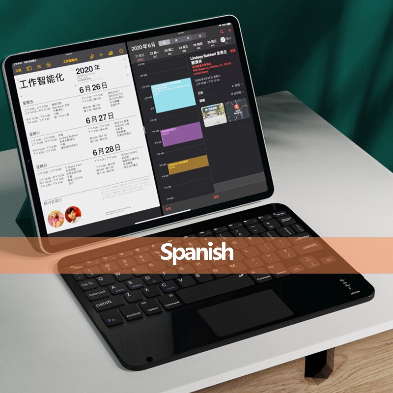 Teclado ruso, español y coreano para iPad, teléfono y tableta, teclado inalámbrico con panel táctil para IOS, Windows, compatible con Bluetooth: Spanish Black