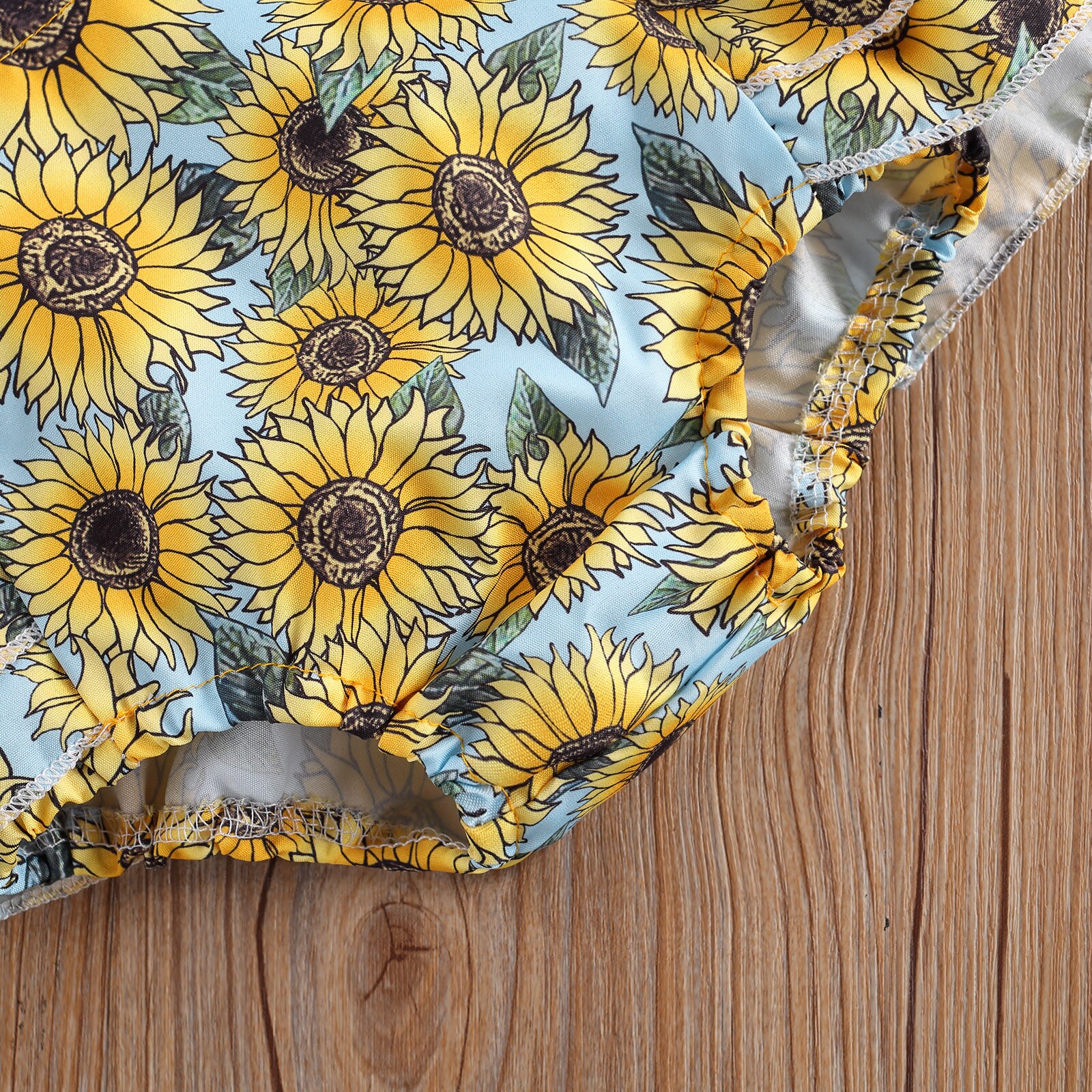 Focusnm 0-24m bebê recém-nascido meninas meninos bodysuits sunflowers impressão babados manga curta sem costas macacões bandana