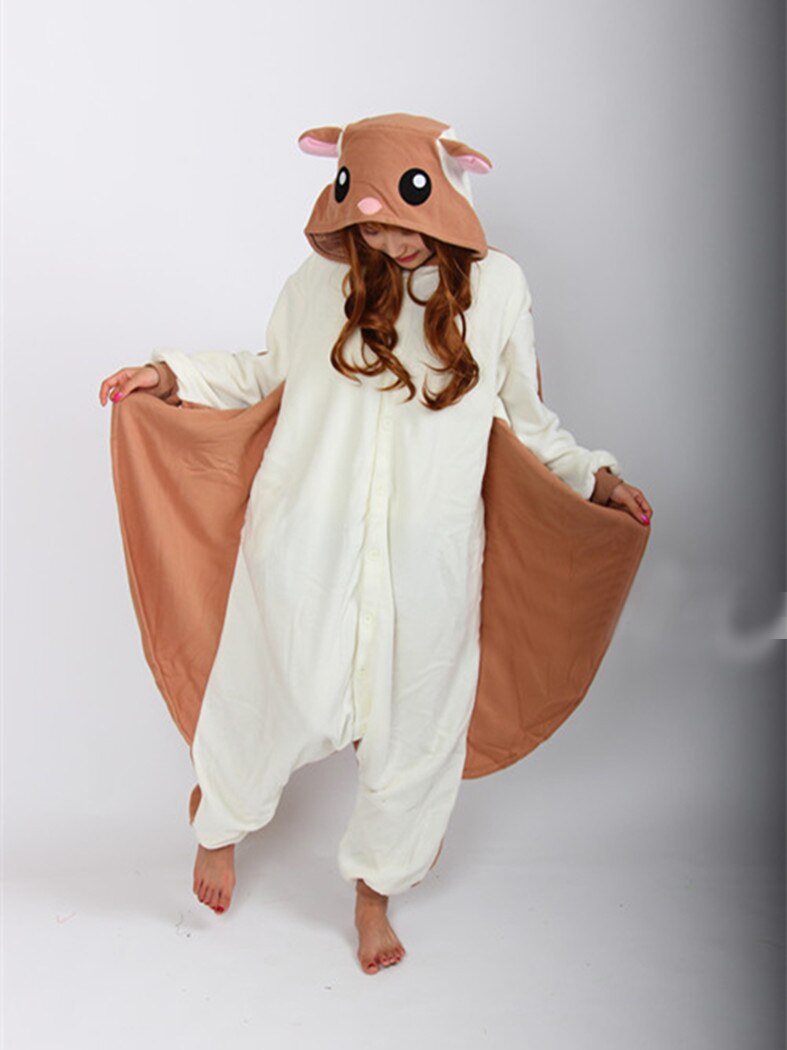 Flying Squirrel Onesie Kigurumi Animal Bat Mouse Pajama Adult Women Gril Brown Suit Winter Funny Sleep Overall Festival Outfit