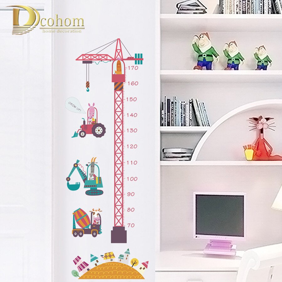 Cartoon Tower Crane Growth Chart Sticker Animal Height Chart Wall Sticker Nursery Decor DIY Art Poster