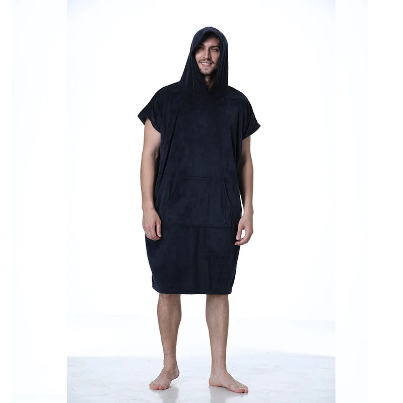 Albornoz cambiante para natación, capa de secado rápido, surf, buceo, Toalla de baño con capucha, capa de playa, a prueba de viento y cálida: Negro