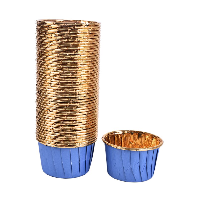 50 Uds. De moldes de papel para pasteles, envoltorios para magdalenas y magdalenas, estuche para bandejas de horneado, suministros para fiestas: Azul