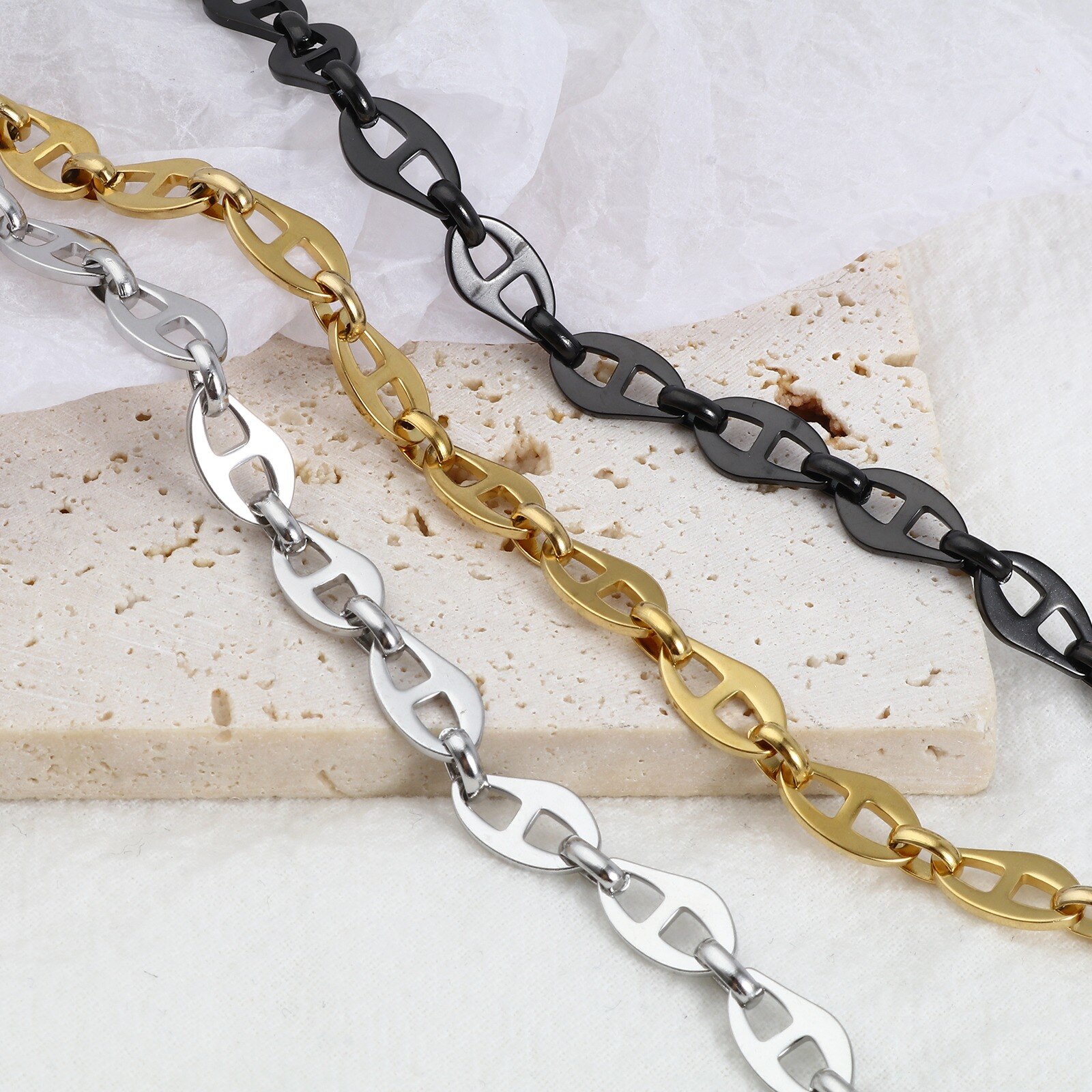 Collier en acier inoxydable, 1 pièce, breloques de nez de cochon, chaînes métalliques creuses multicolores, collier pour femmes et hommes, bijoux de 50.5cm de long