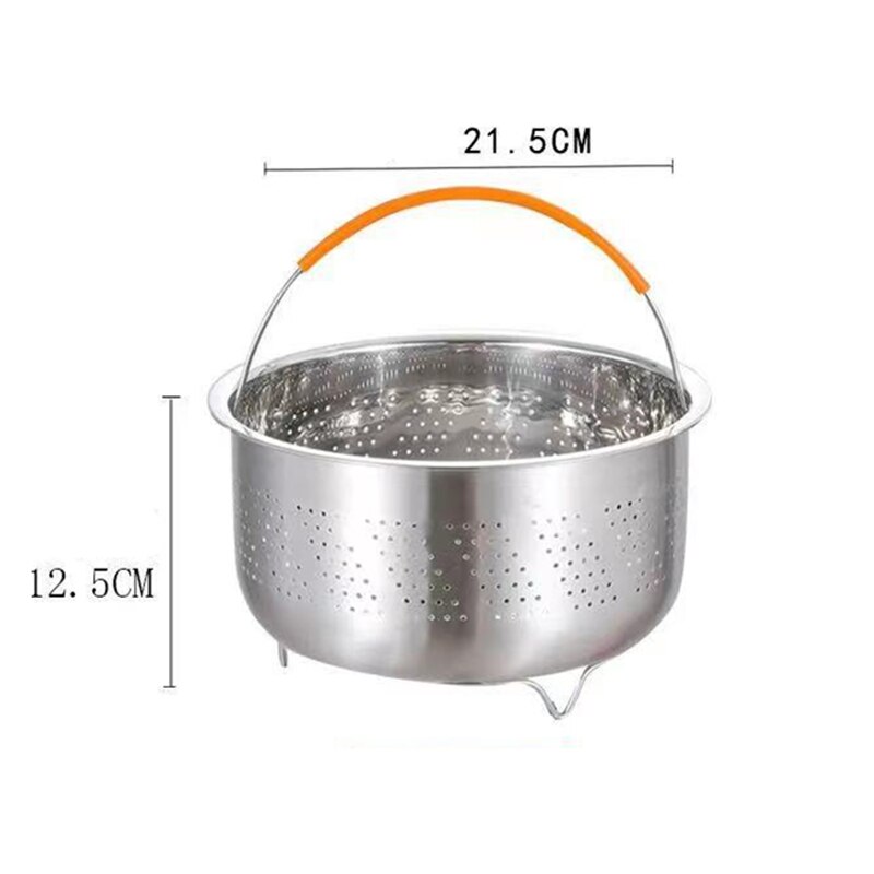 Kitchen Stainless Steel Food Steamer Basket with Silicone Handle Feet Rice Pressure Cooker Steaming Grid Cooking Utensils: Short 21.5cm(Feet)