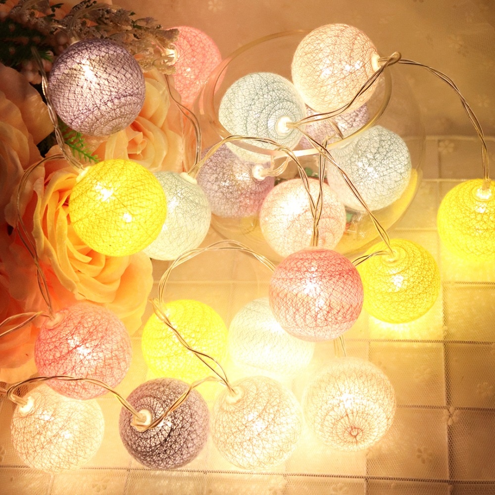 Fe guirlander led string lys værelse dekoration lys 2m 3.5cm dia vatkugler lanterner til julefest batteri kq