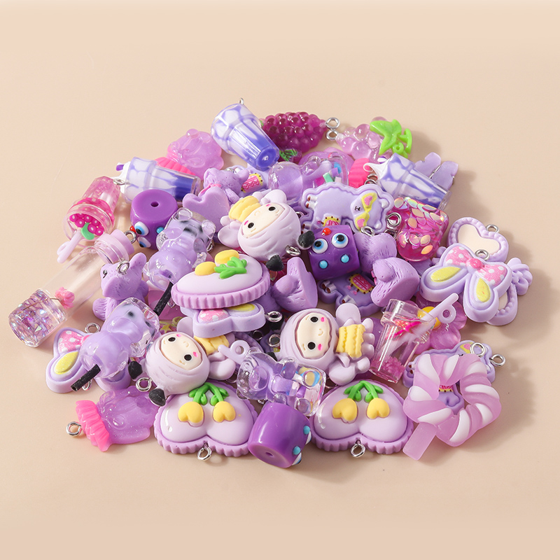 Dijes de resina con forma de corazón y Flor de Animal para pendientes, colgantes de collar hechos a mano, accesorios para hacer joyas, 10 piezas, 6 colores mezclados: Rodio plateado