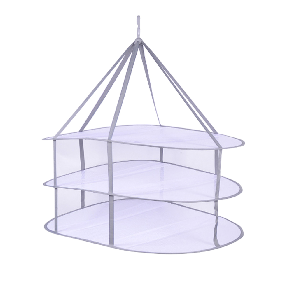 3 Layers Folding Drying Racks & Nets Mesh Blue Sweater Underwear Bra Hanging Basket Laundry Storage & Organization: Light Grey